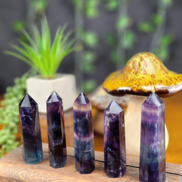 Rainbow Fluorite crystal towers for sale at Hazel-Jayne.